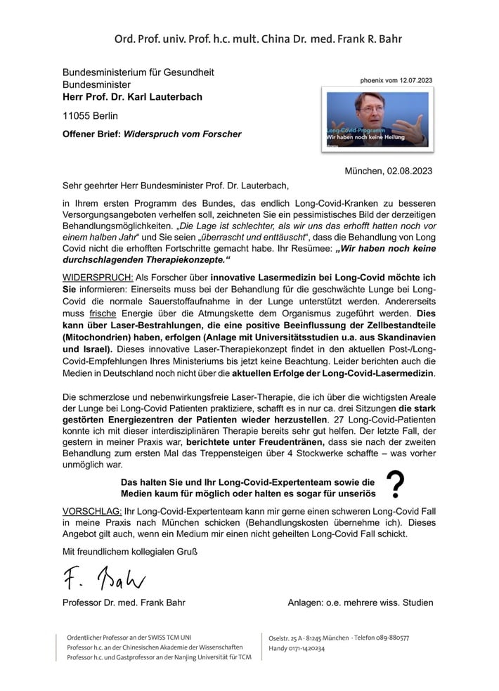 Offener Brief Prof Dr Frank Bahr aus München widerspricht